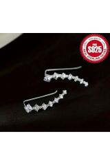 Zirkon Detaylı 925 Ayar Gümüş Kulak Iğnesi Bohemian Elegant Küpe