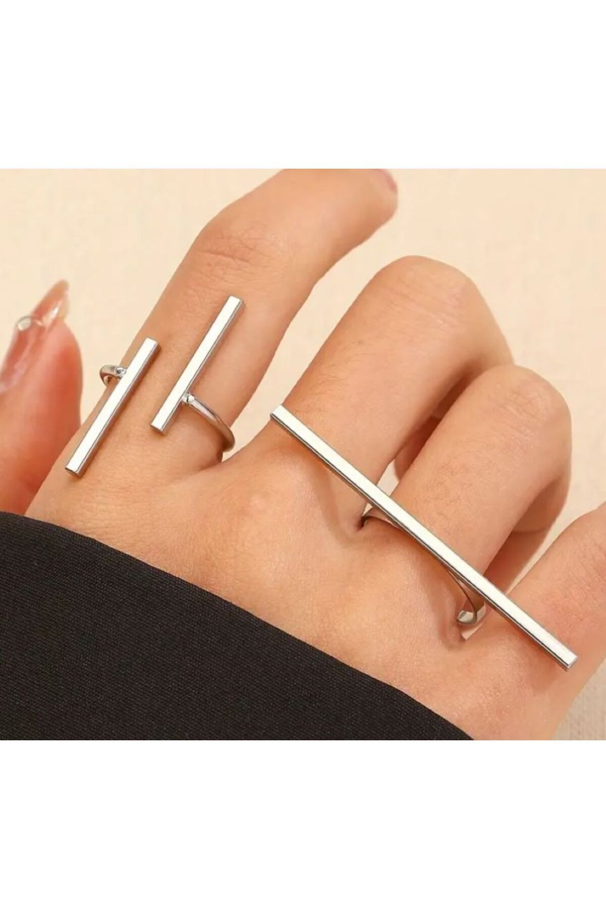 Geometrik Şık İkili Yüzük