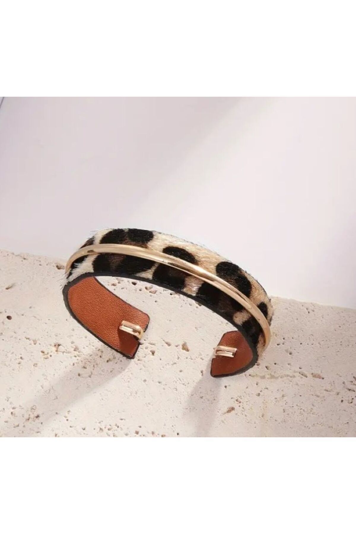 Leopar Baskı Vegan Deri Bileklik