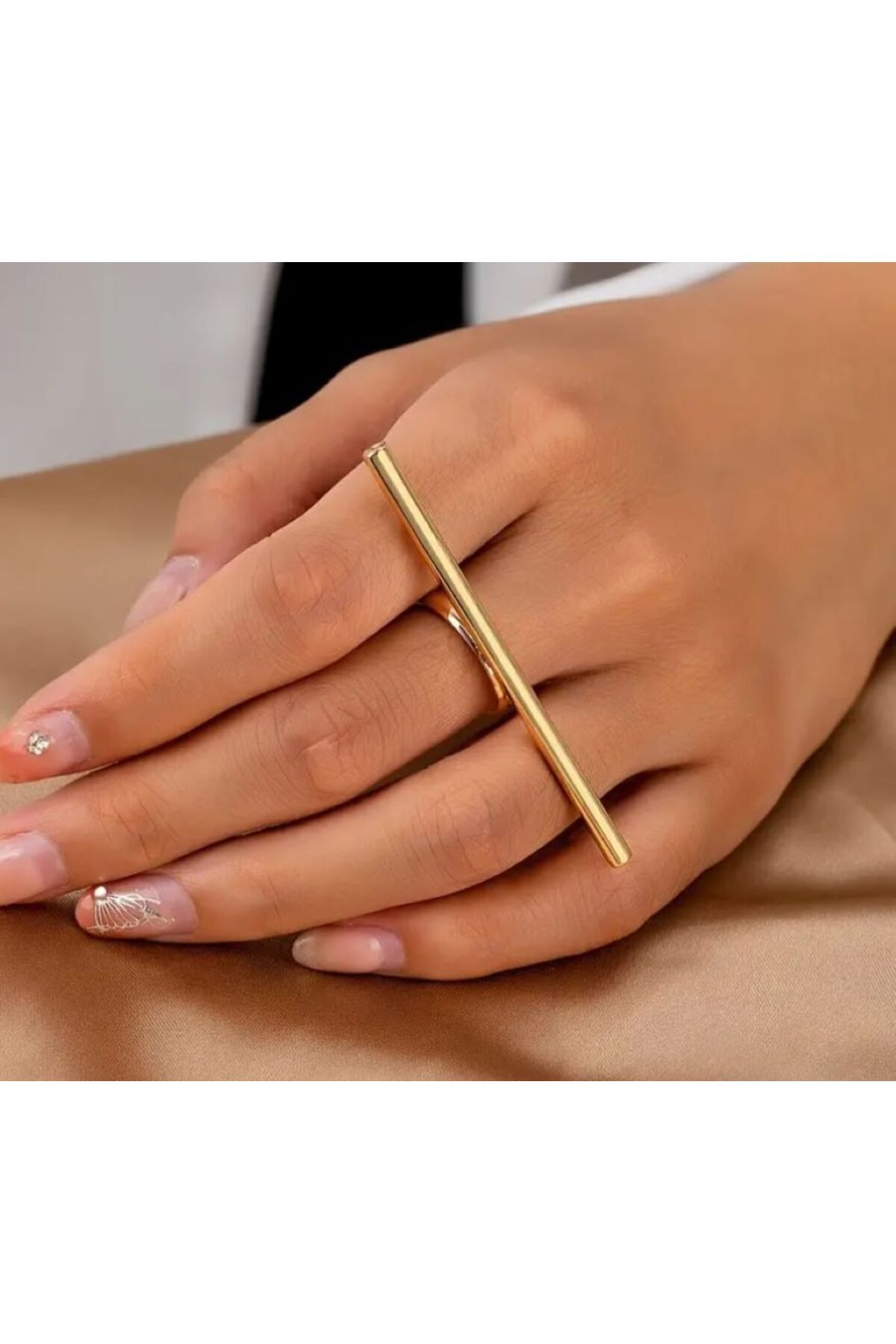 Geometrik Tek Çizgi Ayarlanabilir Gold Yüzük