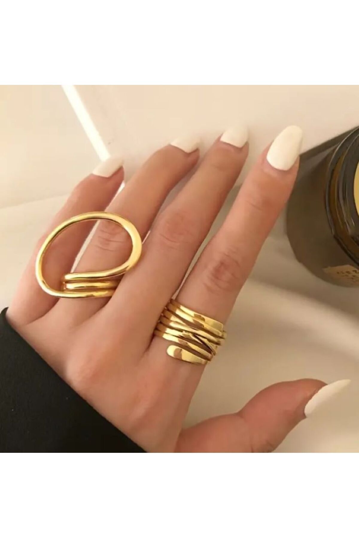 2 Adet Vintage Ayarlanabilir Modern Tasarım Gold Yüzük