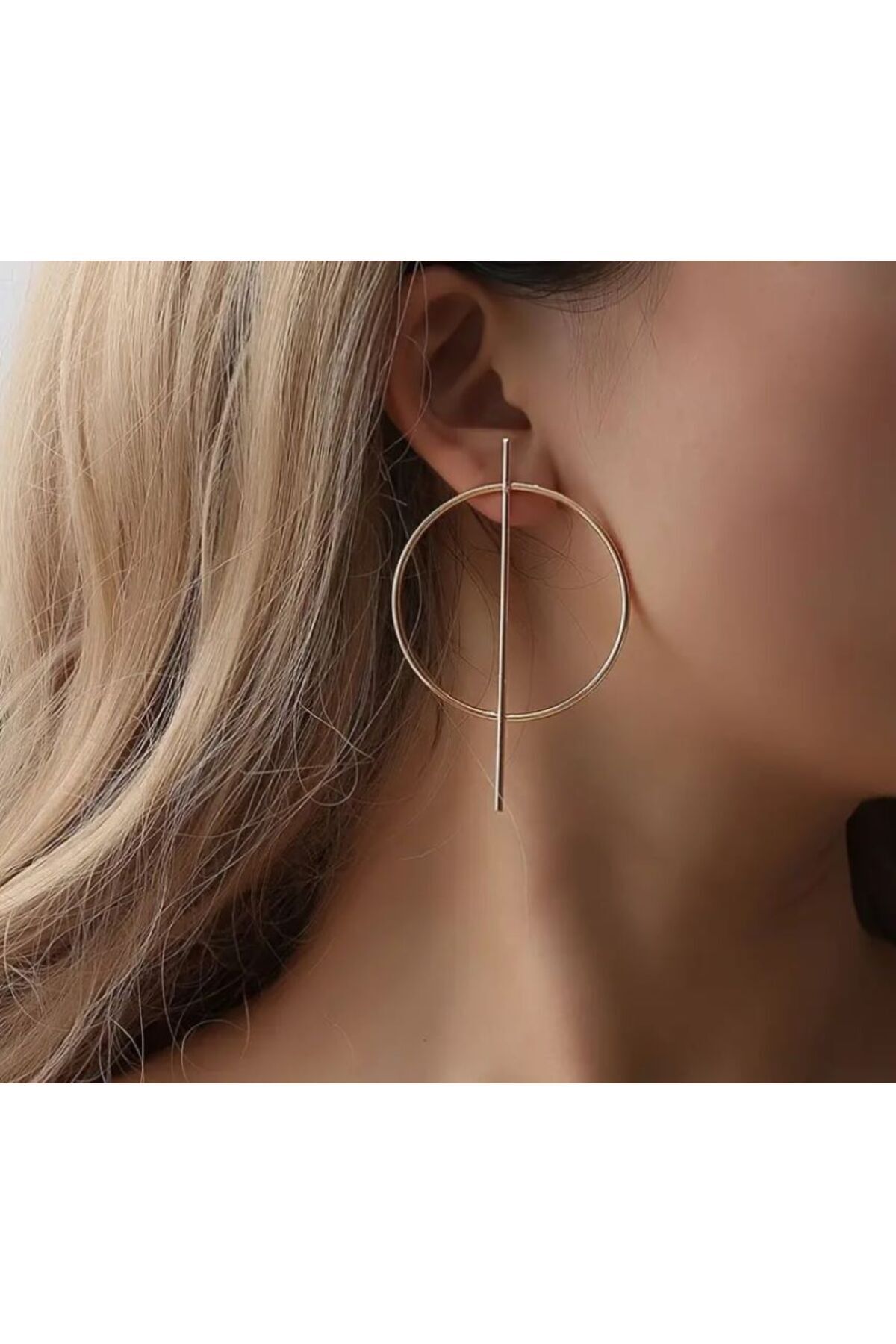 Geometrik Desenli Gold Küpe