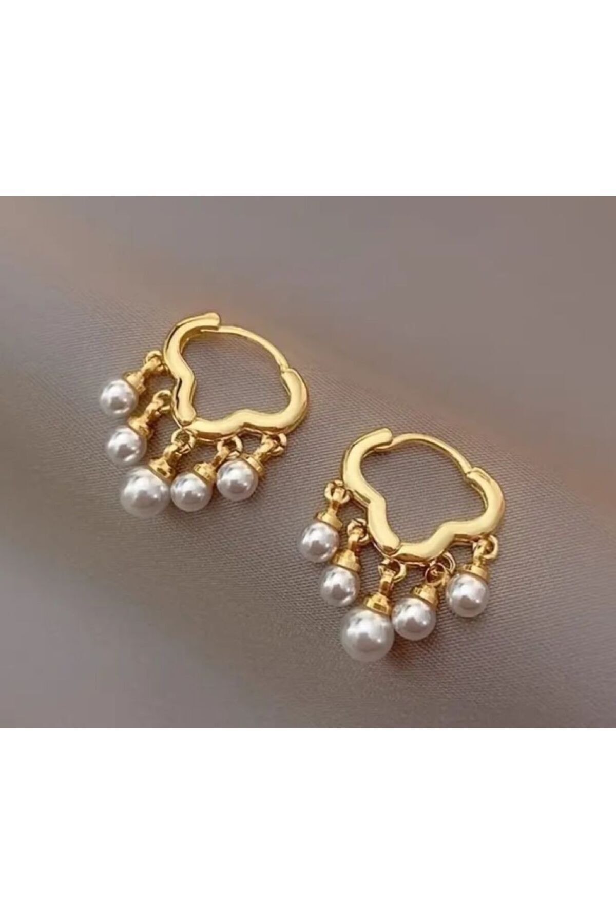 925 Ayar Gümüş Kaplama Yapay İnci Detaylı Hareketli Küpe