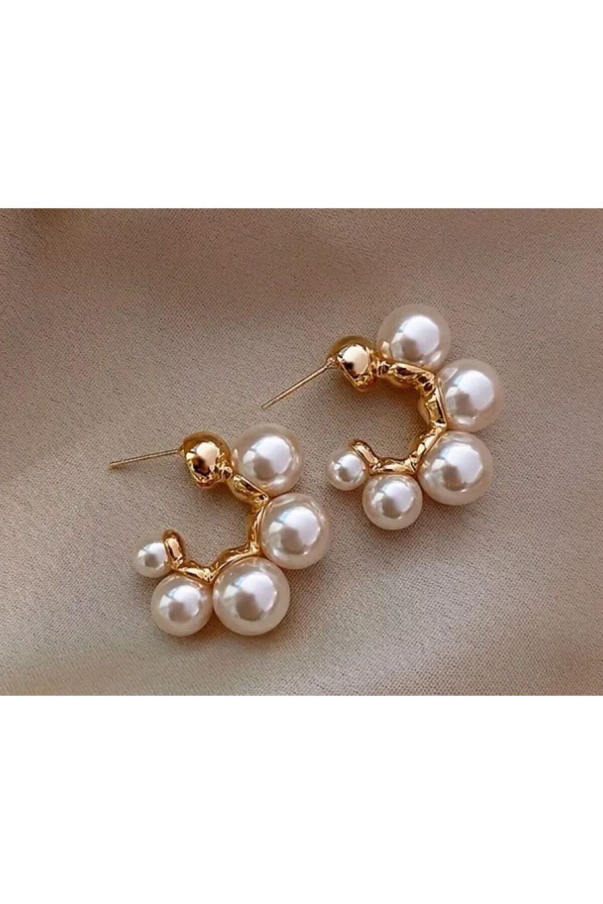 18 Ayar Altın Kaplama İnci Detaylı Küpe-Kulak ipnesi Gümüş