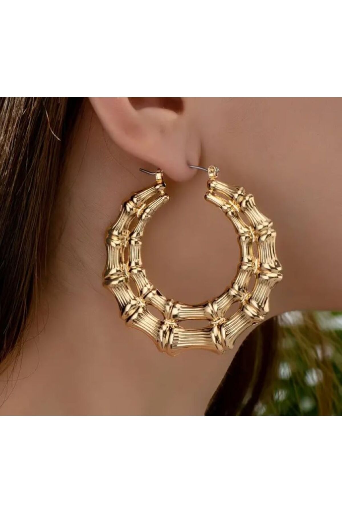 14K Altın Kaplama Çift Katman Boho Halka Küpe-Kulak İğnesi Paslanmaz Çelik