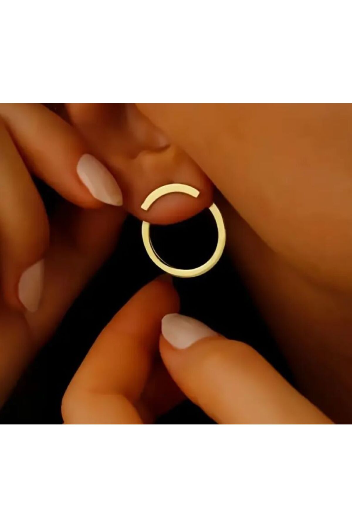 14K Altın Kaplama Minimal Daire Kesitli Küpe-Kulak İğnesi Paslanmaz Çelik