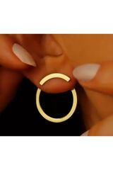 14K Altın Kaplama Minimal Daire Kesitli Küpe-Kulak İğnesi Paslanmaz Çelik