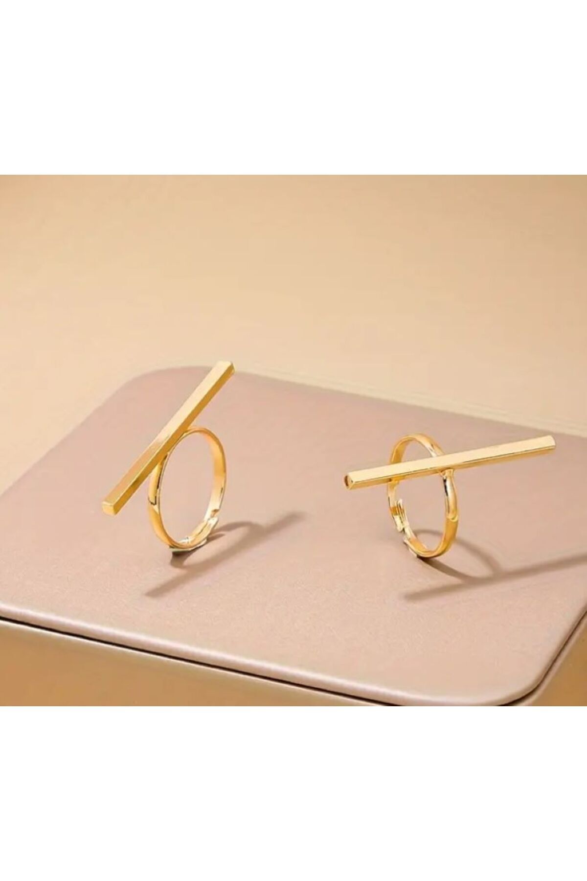 Geometrik Desenli Zarif ikili Gold Yüzük