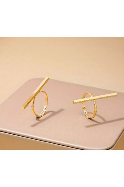 Geometrik Desenli Zarif ikili Gold Yüzük