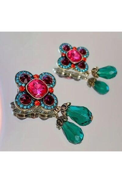 14K Altın Kaplama Çok renkli Dikkat Çekici Küpe-Kulak İğnesi Paslanmaz Çelik