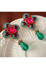 14K Altın Kaplama Çok renkli Dikkat Çekici Küpe-Kulak İğnesi Paslanmaz Çelik