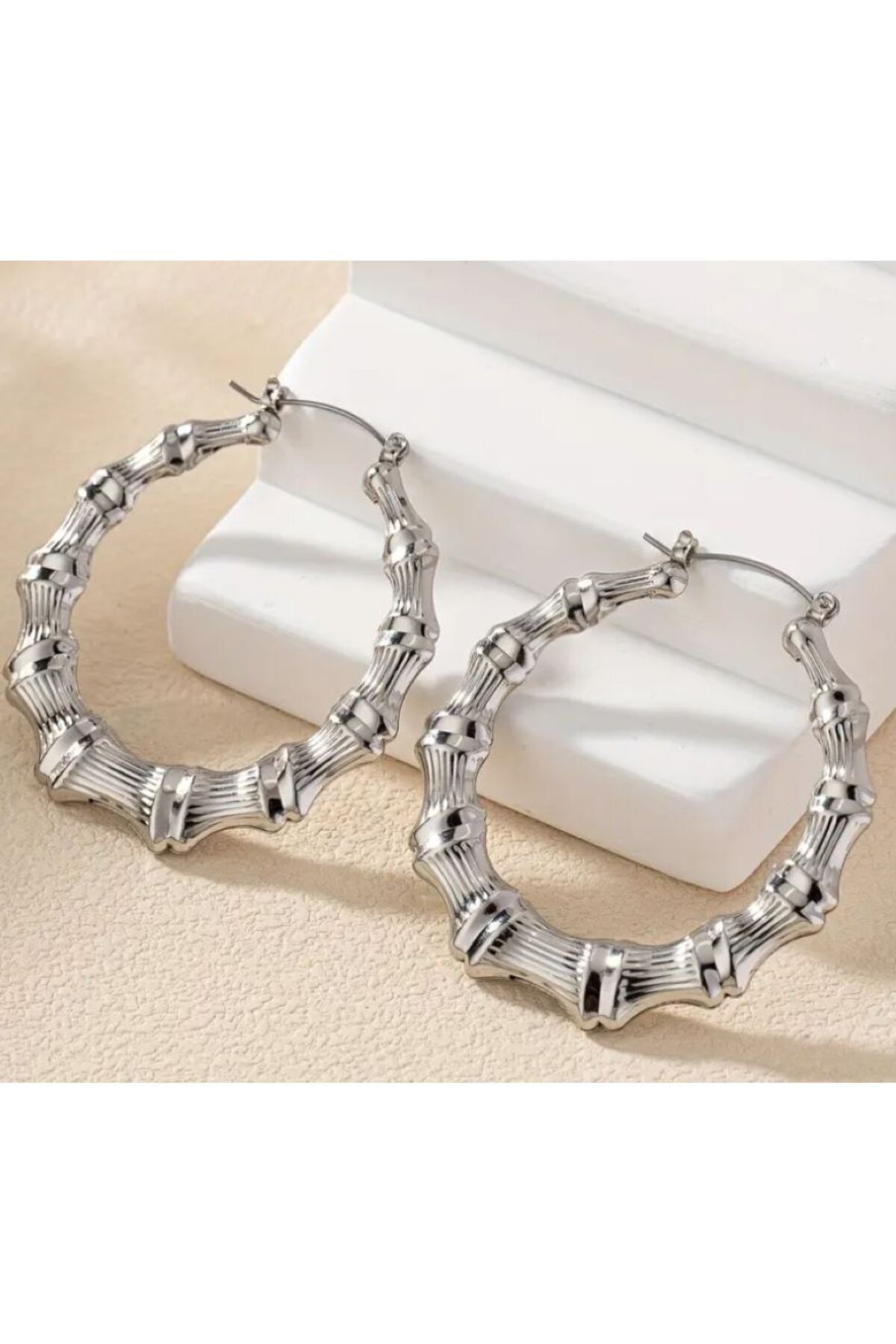 18K Altın Kaplama Boğumlu Hafif Bambu Halka Küpe