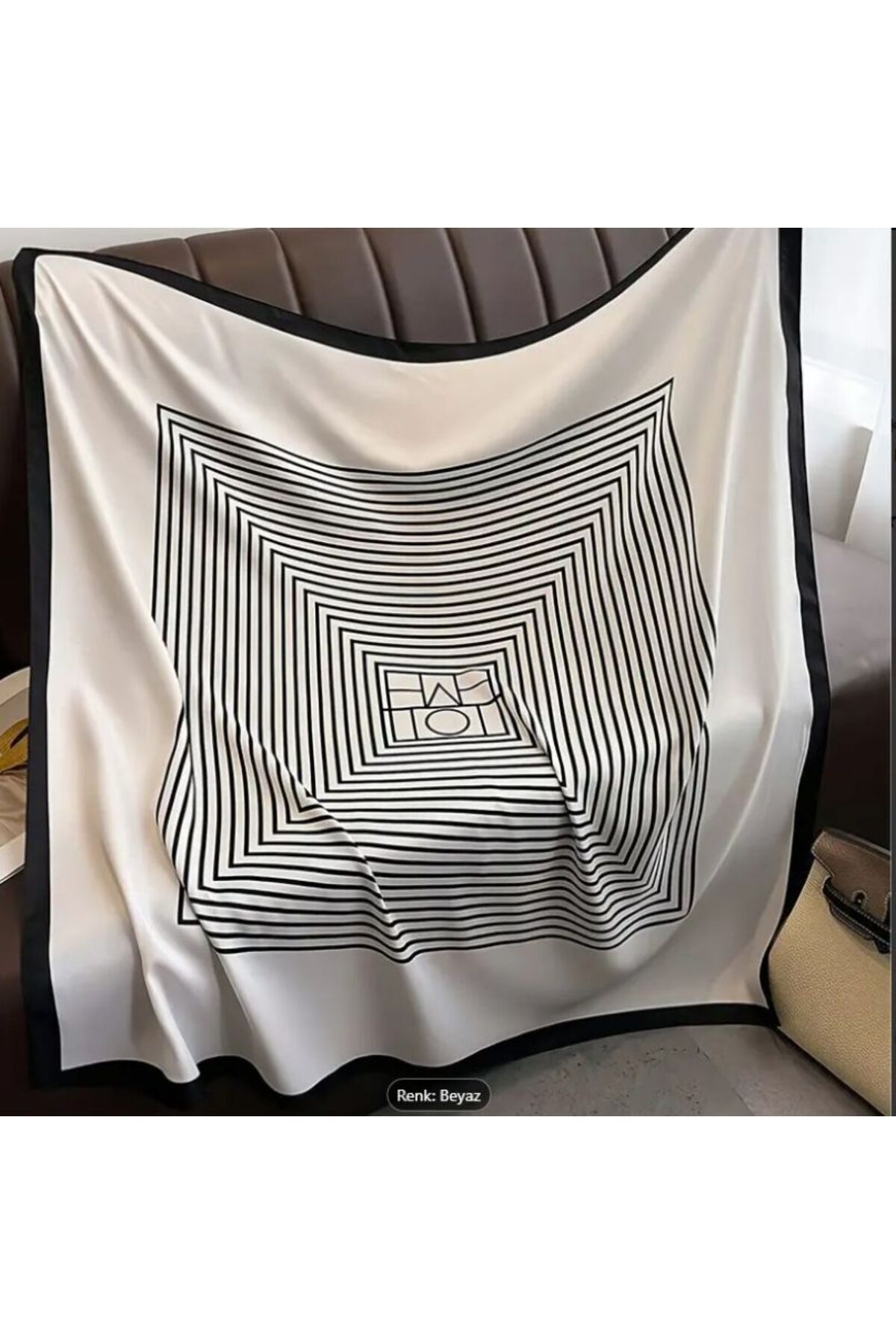 Geometrik Çizgili Güneşten Koruyan, Rüzgar Geçirmez, Çift Taraf Baskılı, Şal, Fular, Eşarp Siyah