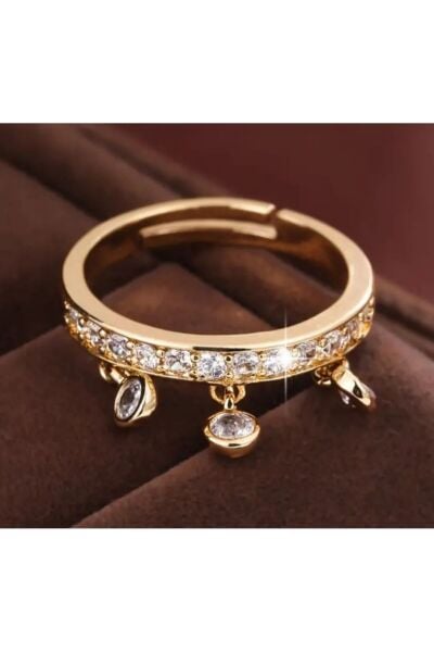 Zarif Zirkon Taşlı Sallantılı İşçilik Detaylı Gold Yüzük