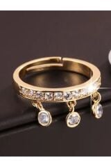 Zarif Zirkon Taşlı Sallantılı İşçilik Detaylı Gold Yüzük