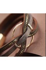 Vegan Deri Kahve Tonlarında Gold Detaylı Bileklik