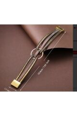 Vegan Deri Kahve Tonlarında Gold Detaylı Bileklik