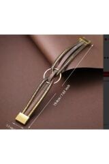 Vegan Deri Kahve Tonlarında Gold Detaylı Bileklik