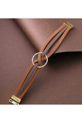 Vegan Deri Kahve Tonlarında Gold Detaylı Bileklik