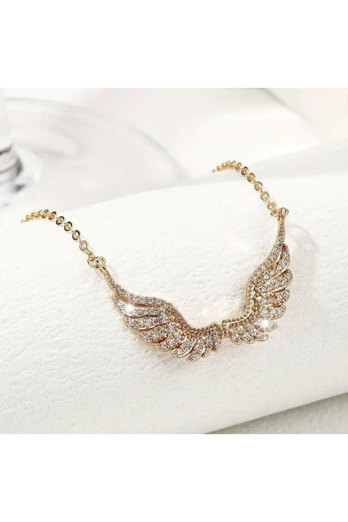 18K Altın Kaplama  Zirkon Detaylı Melek Kanadı Kolye