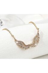 18K Altın Kaplama  Zirkon Detaylı Melek Kanadı Kolye