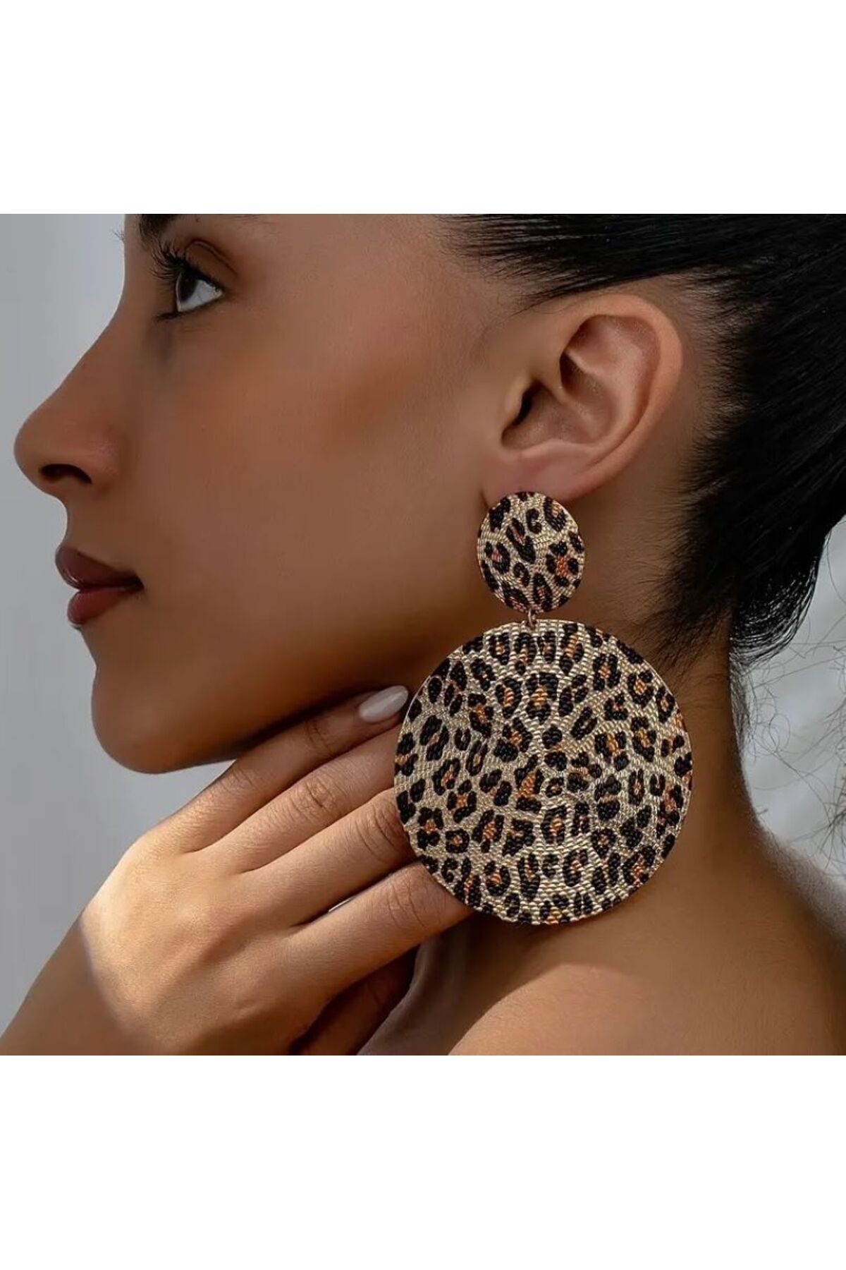 Leopar Desenli Büyük Disk Küpeler-kulak Iğnesi Paslanmaz Çelik