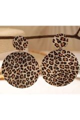 Leopar Desenli Büyük Disk Küpeler-kulak Iğnesi Paslanmaz Çelik