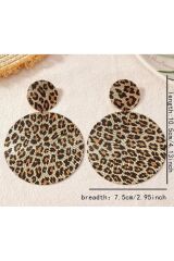 Leopar Desenli Büyük Disk Küpeler-kulak Iğnesi Paslanmaz Çelik