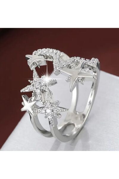 Zirkon Taşlı Yıldız Temalı Ayarlanabilir Yüzük