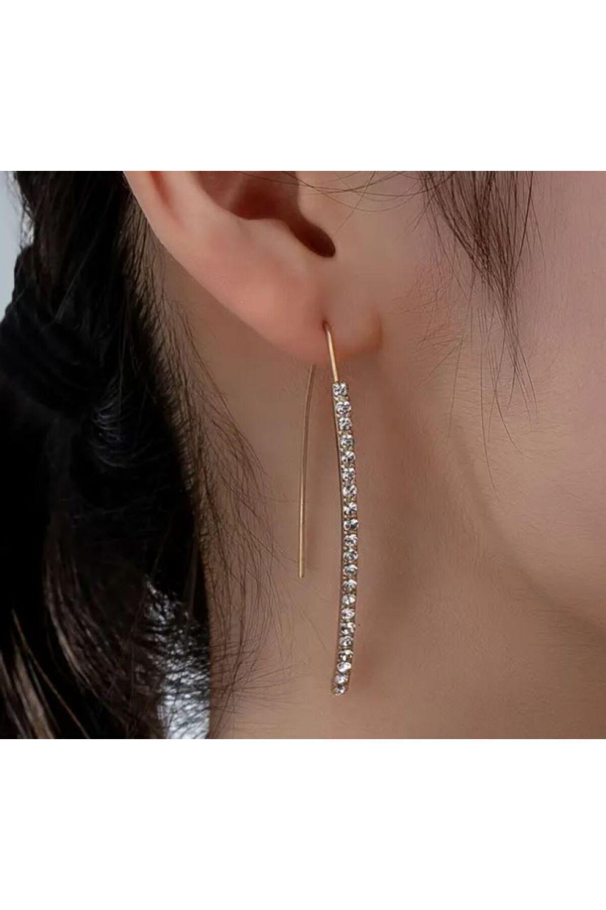 14K Altın Kaplama Zarif, Sıradışı Gold Line Küpe