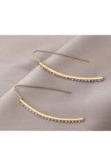 14K Altın Kaplama Zarif, Sıradışı Gold Line Küpe