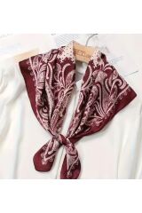 Paisley Baskılı, Rüzgar Geçirmez, Çift Taraf Baskılı, Şal, Fular, Eşarp 70x70 Bordo