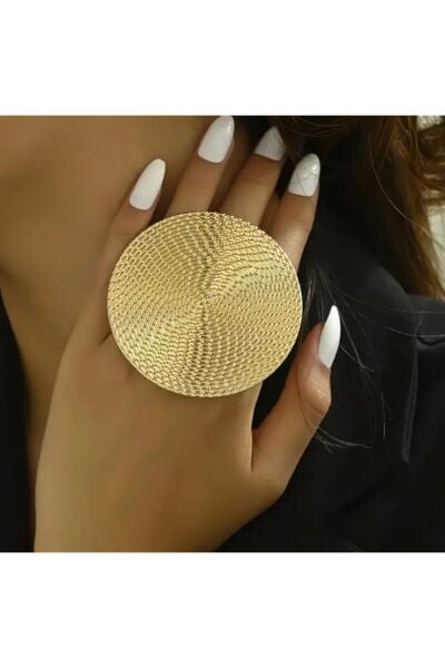 18 Ayar Altın Kaplama Büyük Yuvarlak Gold Yüzük