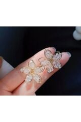 Cam Mozaik Dekoratif Çiçek Küpeler-Kulak İğnesi 925 Ayar Gümüş