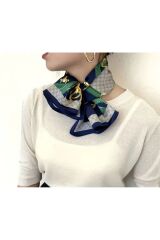 Elegant Ipek Saten Zincir Baskılı Ithal Kare Şal Eşarp 70x70