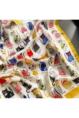 Boho Chic Kedi Baskılı Ipek Saten, Rüzgar Geçirmez, Çift Taraf Baskılı, Şal, Fular, Eşarp 70x70