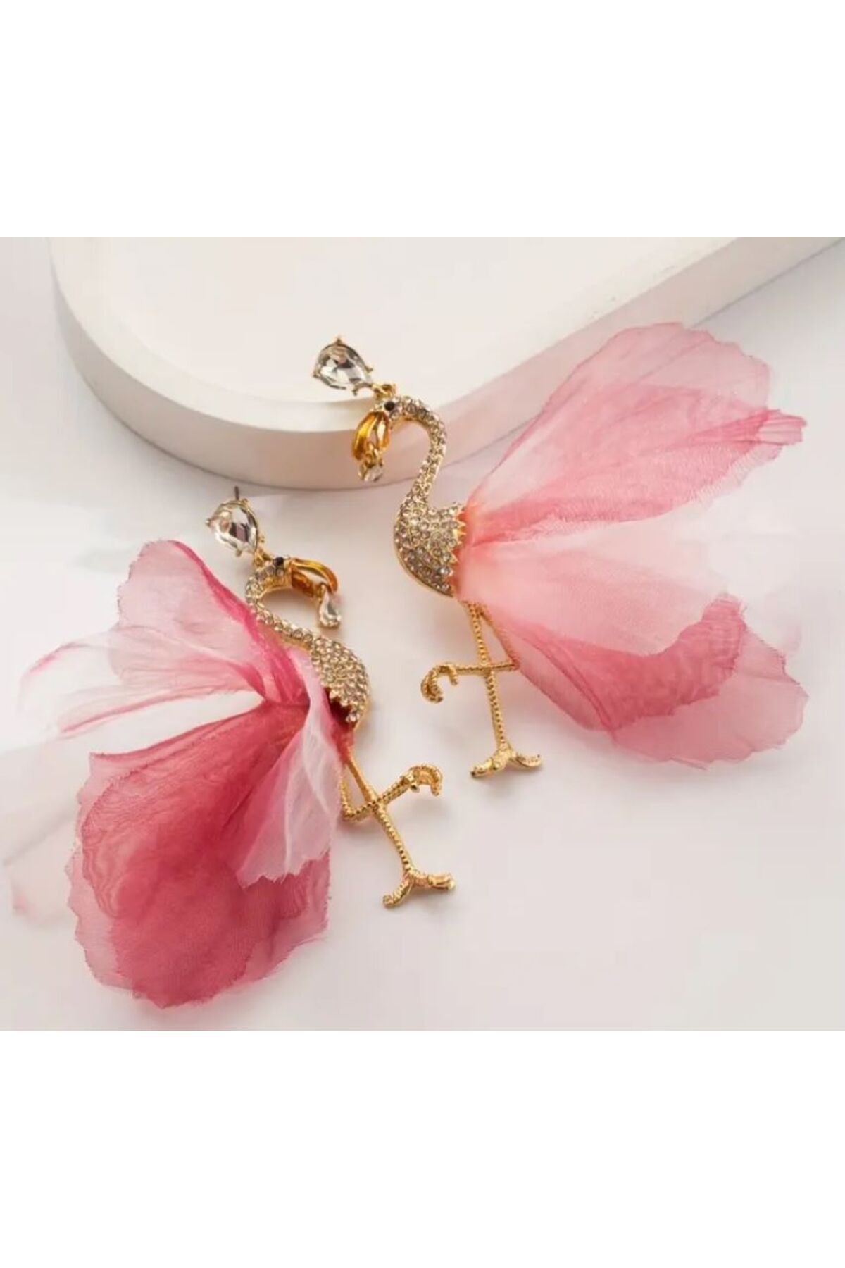 Flamingo Tül Detaylı Bohem Gözalıcı Küpe