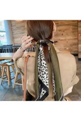 Boho Chic Leopar Desenli, Güneş, Rüzgar Geçirmez, Çift Taraf Baskılı, Şal, Fular, Eşarp 70x70