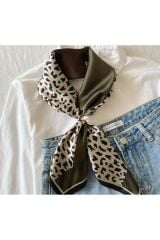 Boho Chic Leopar Desenli, Güneş, Rüzgar Geçirmez, Çift Taraf Baskılı, Şal, Fular, Eşarp 70x70