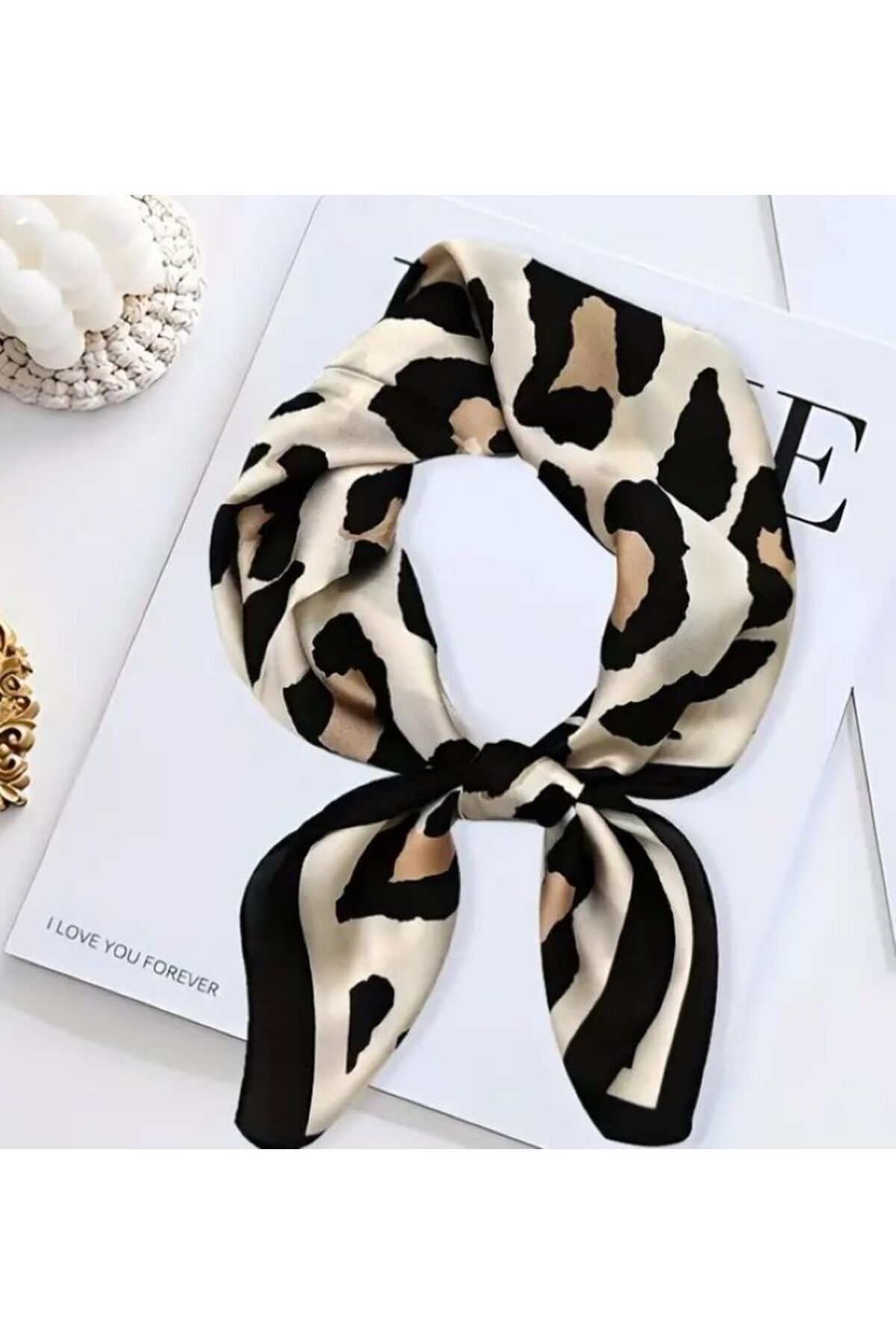 Leopar Desenli, Çift Taraflı Boyun Aksesuarı Kare Şal Eşarp 70cmx70cm