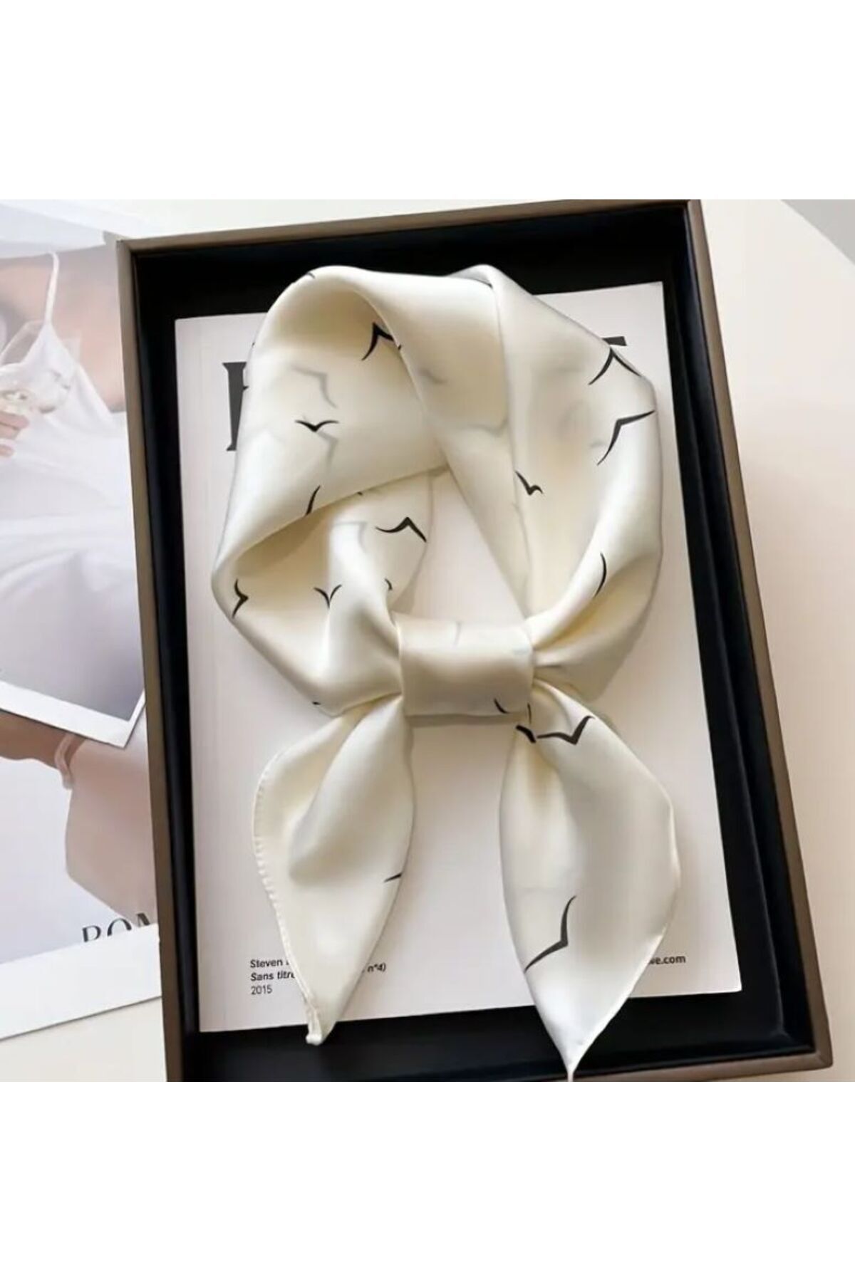 Martı Baskılı, Çift Taraflı, Kare Şal Eşarp 70cmx70cm