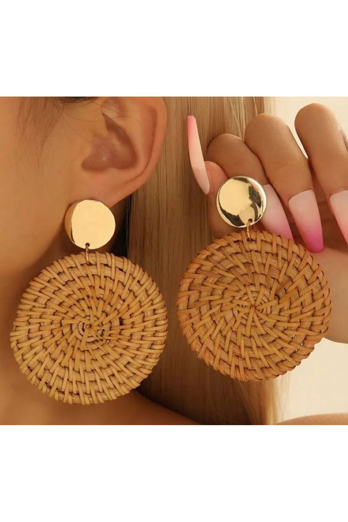 Bohem, hasır örgü, İlk Bahar, Yaz, Plaj Küpeleri. Kulak İğnesi Paslanmaz Çelik