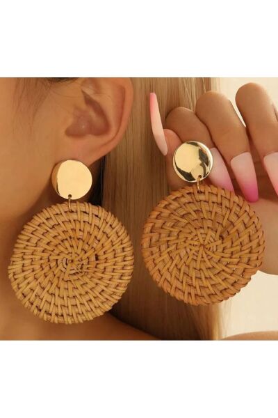 Bohem, hasır örgü, İlk Bahar, Yaz, Plaj Küpeleri. Kulak İğnesi Paslanmaz Çelik