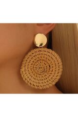 Bohem, hasır örgü, İlk Bahar, Yaz, Plaj Küpeleri. Kulak İğnesi Paslanmaz Çelik