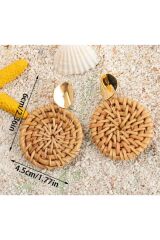 Bohem, hasır örgü, İlk Bahar, Yaz, Plaj Küpeleri. Kulak İğnesi Paslanmaz Çelik