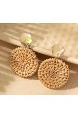 Bohem, hasır örgü, İlk Bahar, Yaz, Plaj Küpeleri. Kulak İğnesi Paslanmaz Çelik