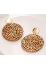 Bohem, hasır örgü, İlk Bahar, Yaz, Plaj Küpeleri. Kulak İğnesi Paslanmaz Çelik