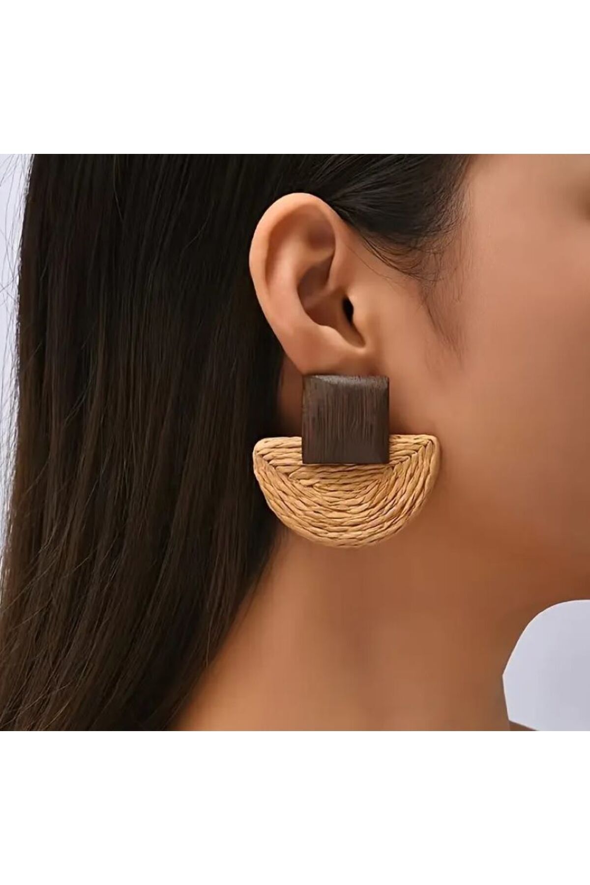 Boho Ahşap, Hasır, El yapımı Göz Alıcı İlkbahar, Yaz, Plaj Küpeleri