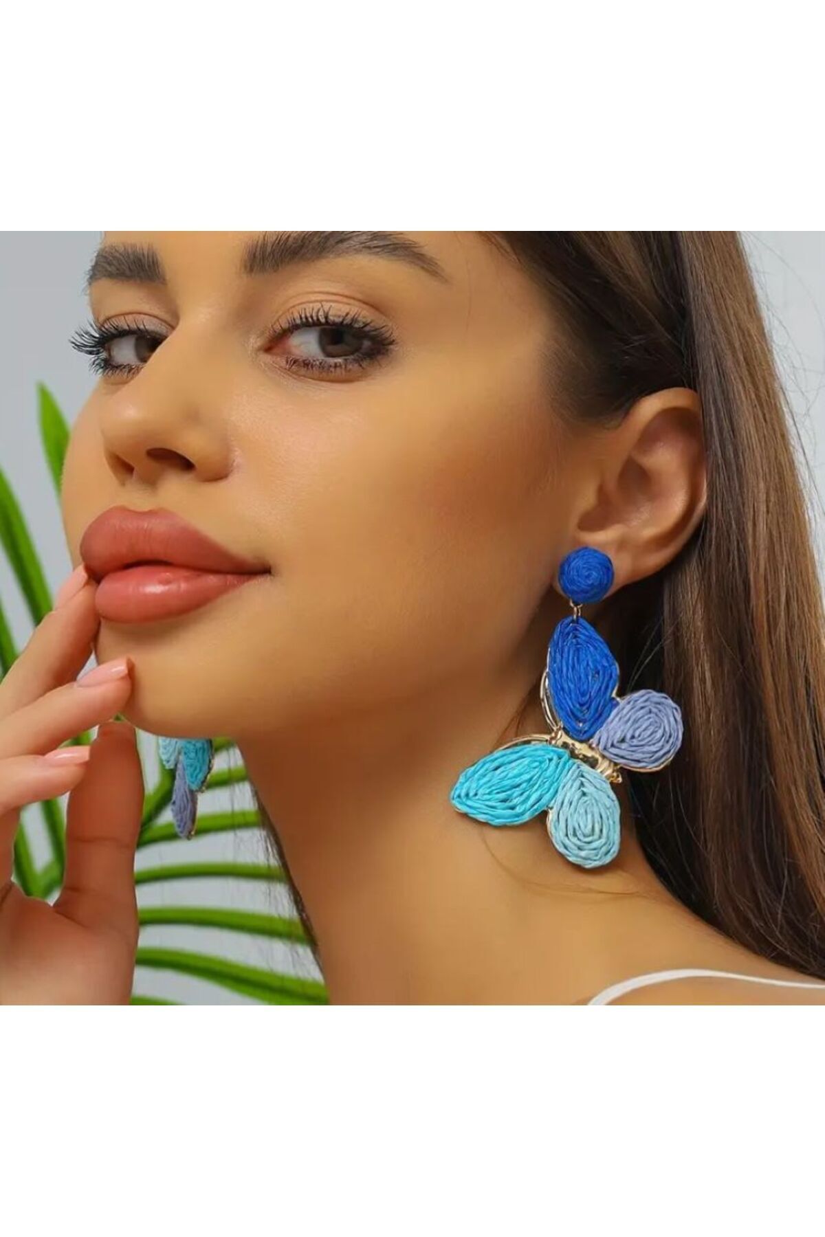 Mavi Kelebek Küpe, kulak iğnesi paslanmaz çelik