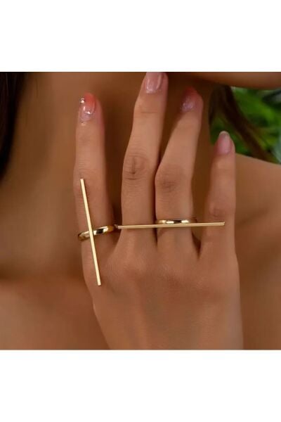 2 Parça Uzun Çizgi Bar Elegant Gold Yüzük
